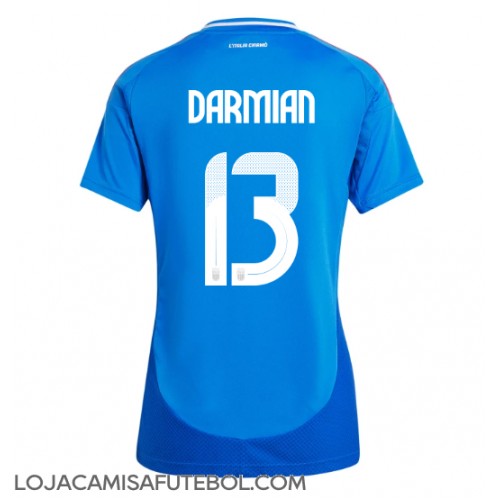 Camisa de Futebol Itália Matteo Darmian #13 Equipamento Principal Mulheres Europeu 2024 Manga Curta